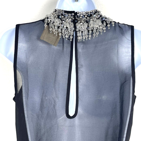 Urban Outfitters Pins & Needles Dramatic Beaded Collar Sheer Black‎ Tank XS - Picture 7 of 15
